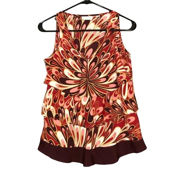 NYC Sleeveless Blouse Vneck Women Size XS Tier Layer Spring Summer Retro Orange - Picture 1 of 8